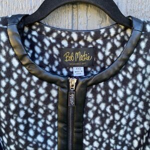 Bob Mackie Wearable Art Black and White Animal Print Fleece Jacket XXS